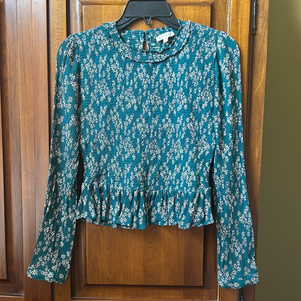 Patrons of Peace Teal Floral Long-Sleeve Crop Top